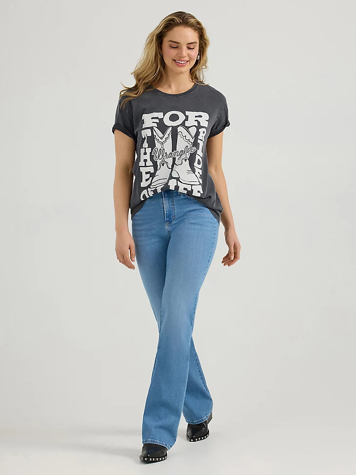 maglietta da donna wrangler western graphic boyfriend lavaggio minerale phantom