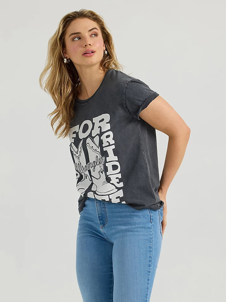 maglietta da donna wrangler western graphic boyfriend lavaggio minerale phantom
