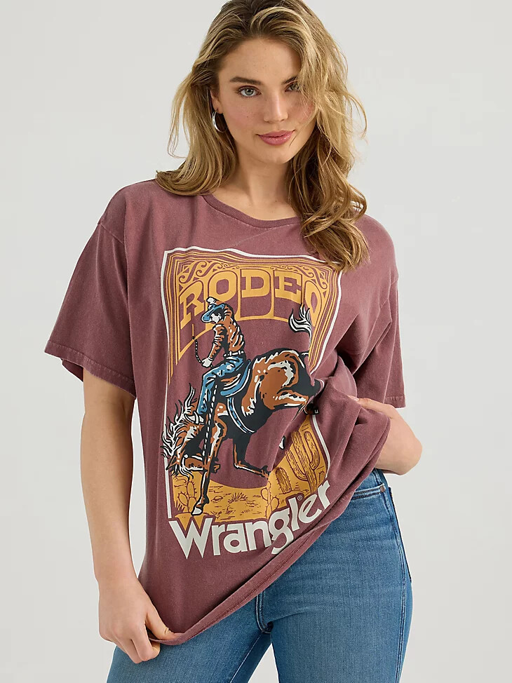maglietta oversize con stampa grafica e lavaggio acido da donna wild ginger