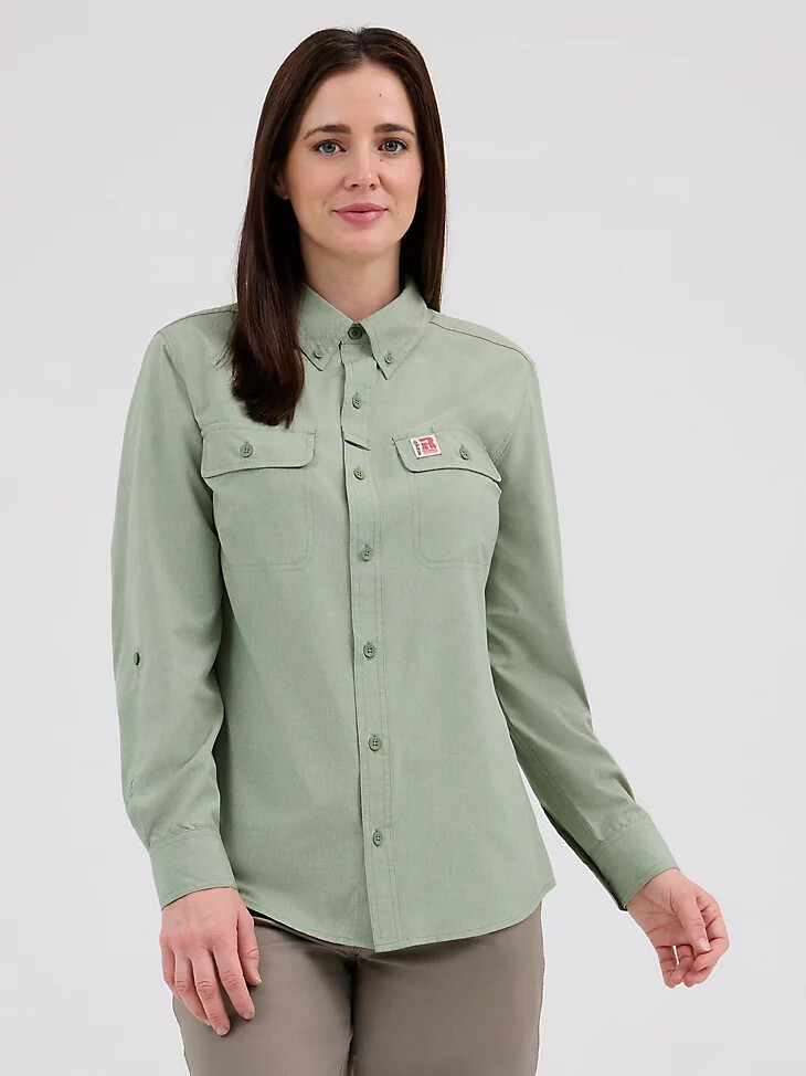 camicia da lavoro leggera ventilata wrangler riggs workwear da donna colore verde siepe