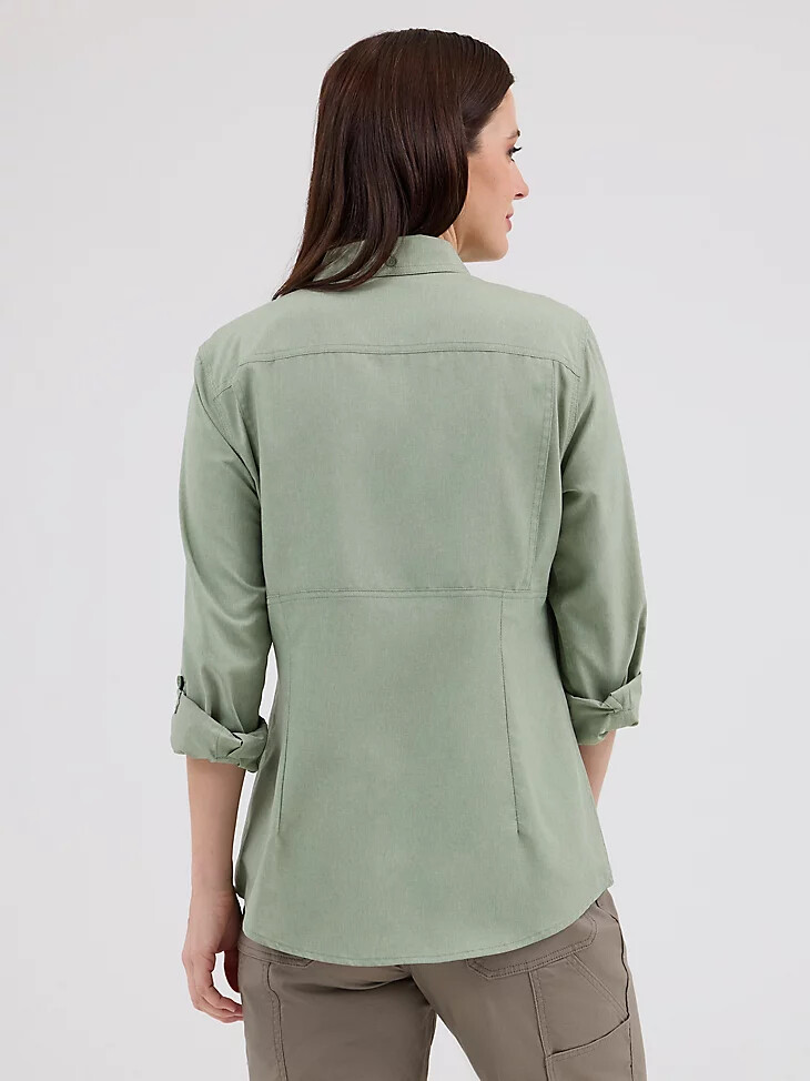 camicia da lavoro leggera ventilata wrangler riggs workwear da donna colore verde siepe