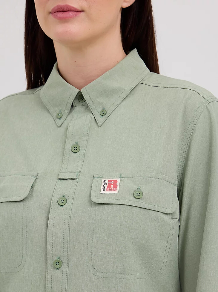 camicia da lavoro leggera ventilata wrangler riggs workwear da donna colore verde siepe