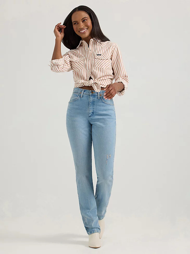 camicia da donna wrangler horse yoke slim western snap marrone chiaro