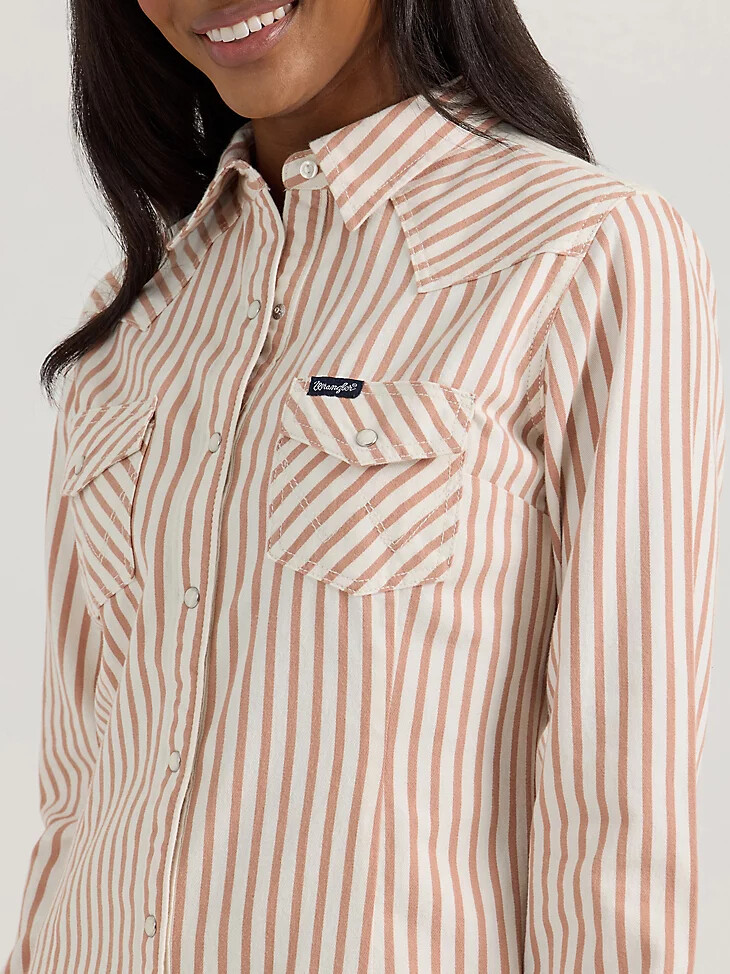 camicia da donna wrangler horse yoke slim western snap marrone chiaro