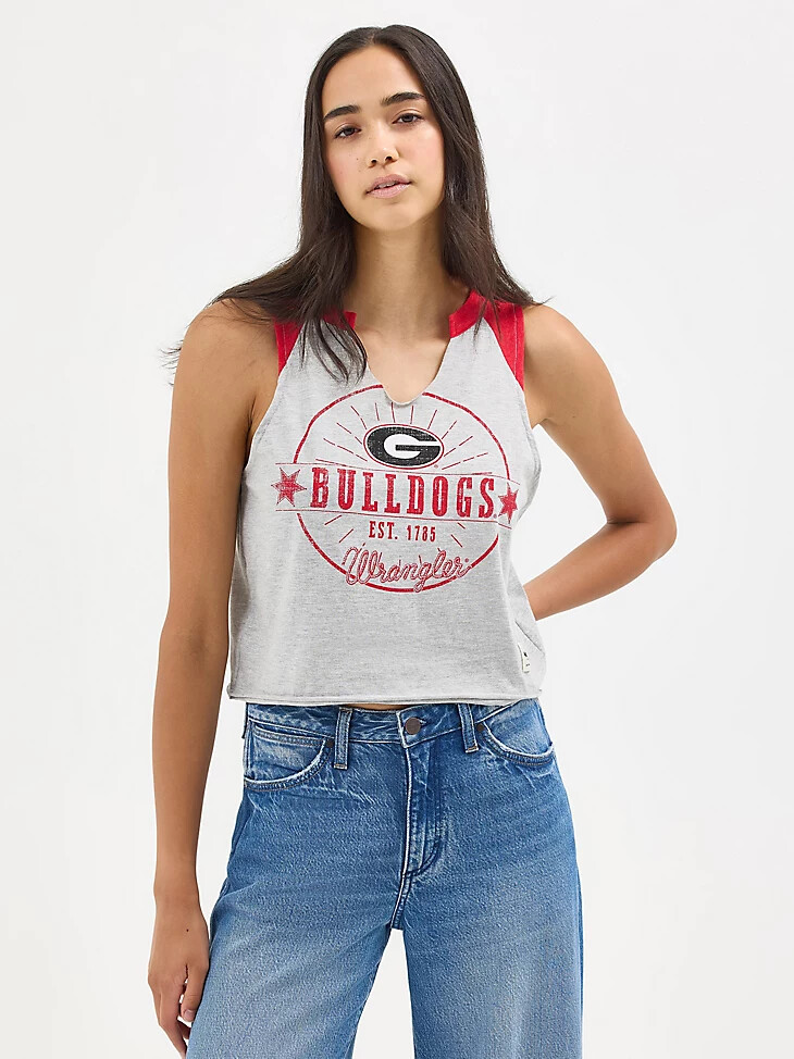 maglietta da donna wrangler collegiate vintage muscle università della georgia