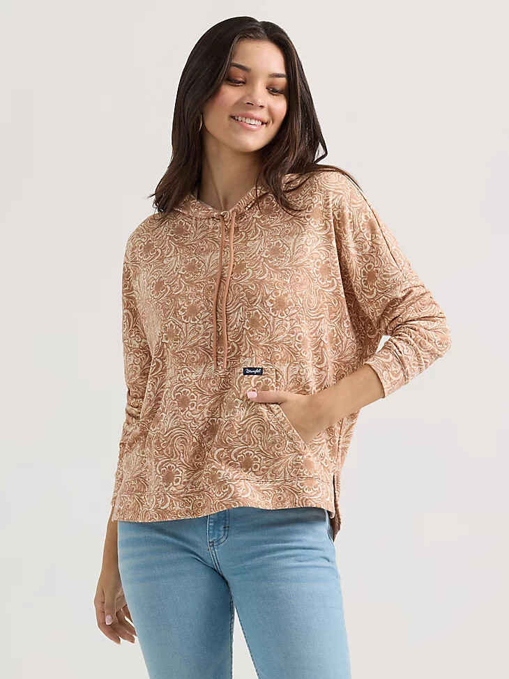 felpa con cappuccio geometrica rilassata wrangler da donna marrone chiaro ondulato