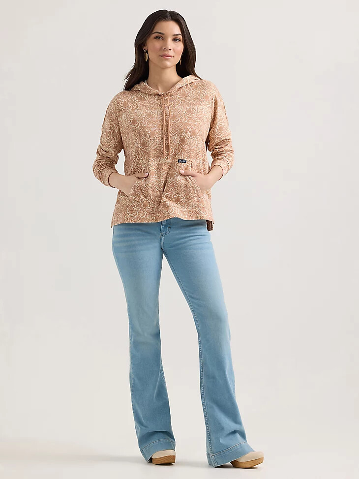 felpa con cappuccio geometrica rilassata wrangler da donna marrone chiaro ondulato