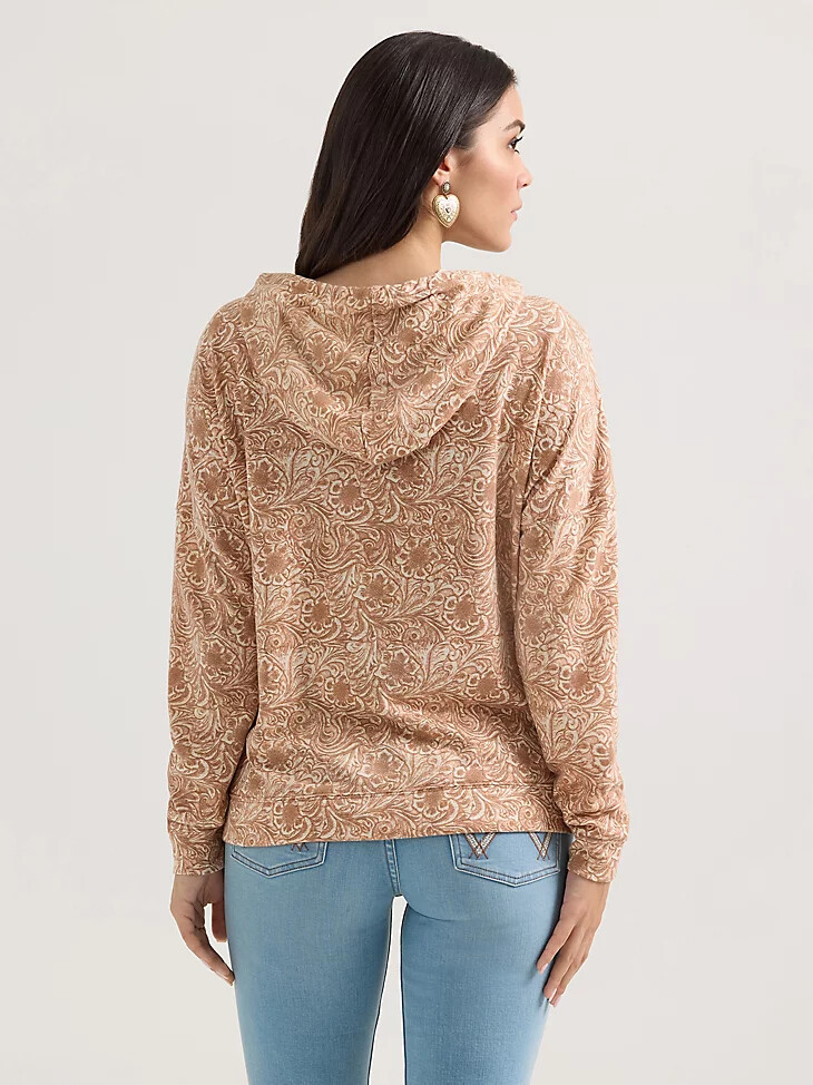 felpa con cappuccio geometrica rilassata wrangler da donna marrone chiaro ondulato