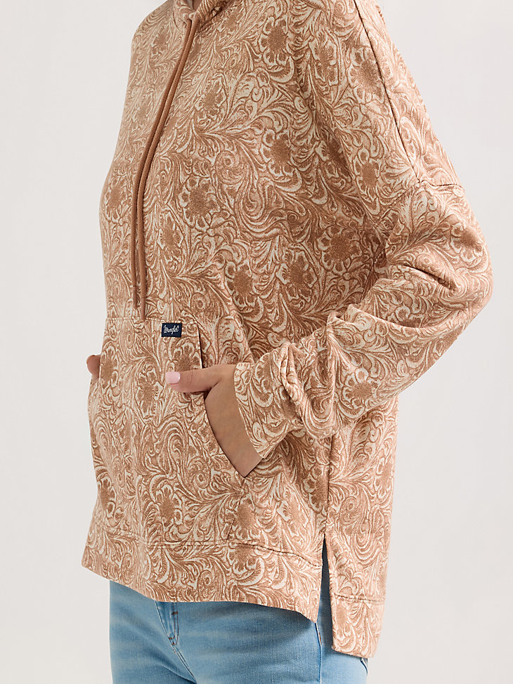 felpa con cappuccio geometrica rilassata wrangler da donna marrone chiaro ondulato