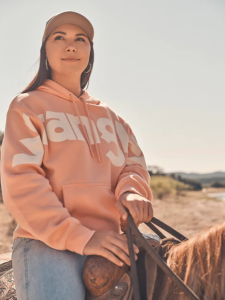 felpa con cappuccio wrangler bold logo da donna colore rosa a bolle