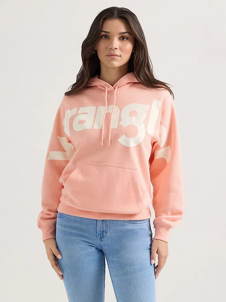 felpa con cappuccio wrangler bold logo da donna colore rosa a bolle