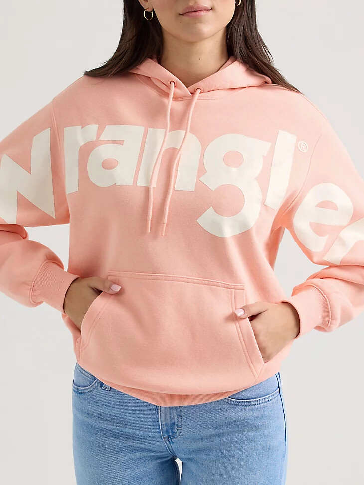 felpa con cappuccio wrangler bold logo da donna colore rosa a bolle