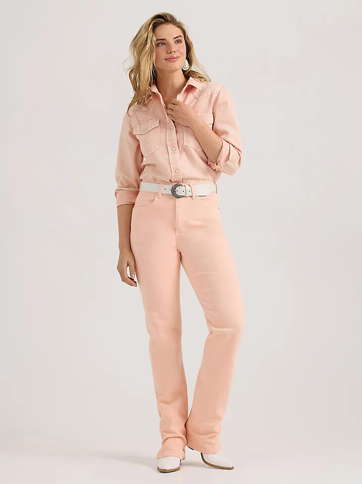 camicia da donna wrangler colorwash slim western snap rosa