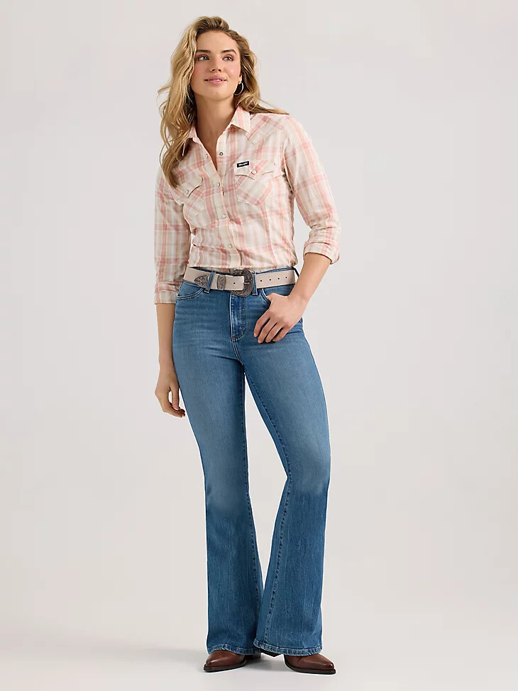 camicia da donna wrangler plaid slim western snap rosy
