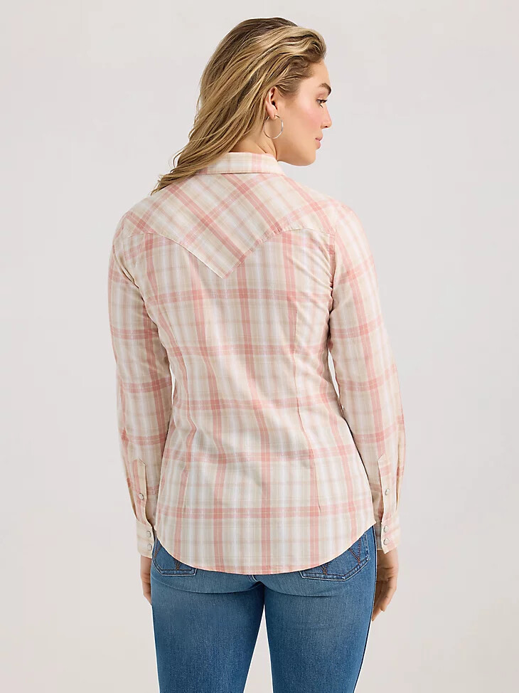 camicia da donna wrangler plaid slim western snap rosy