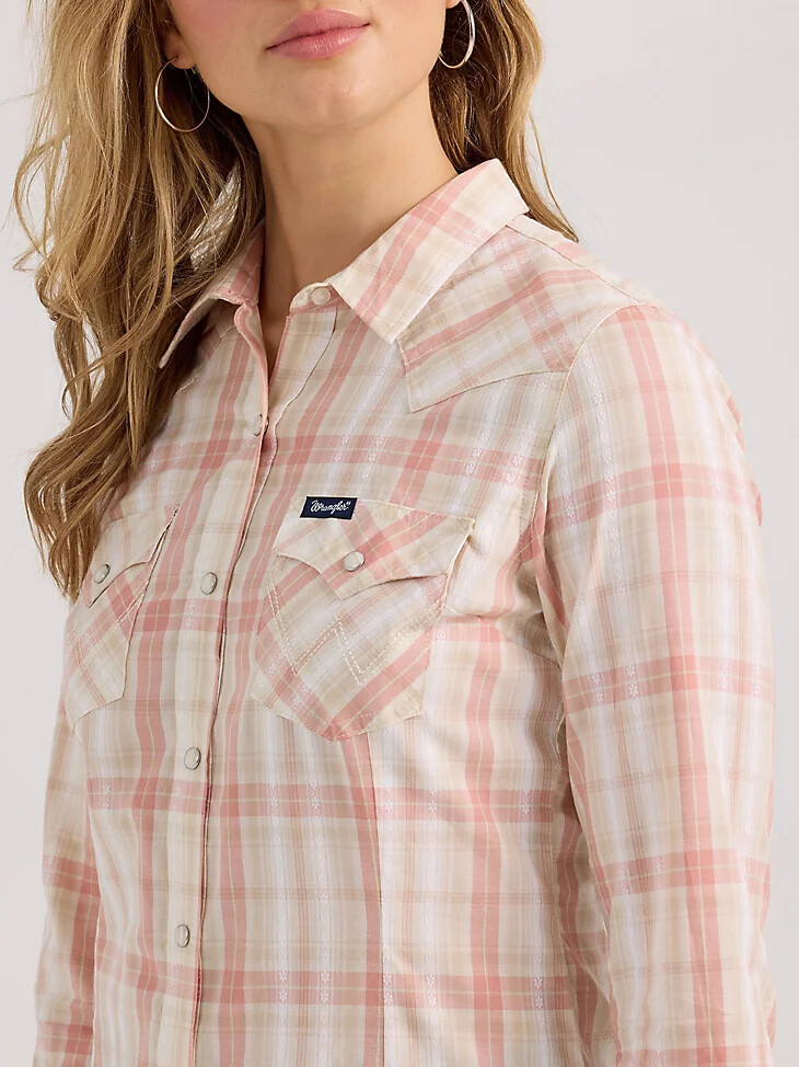 camicia da donna wrangler plaid slim western snap rosy