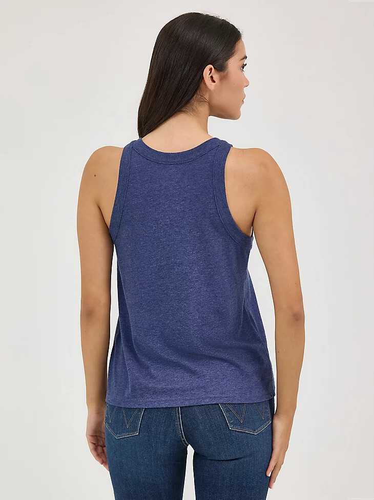 canotta da donna wrangler western graphic goddess colore blu navy e diamanti