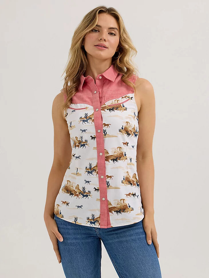 canotta da donna wrangler desert slim western snap colore rosso deserto