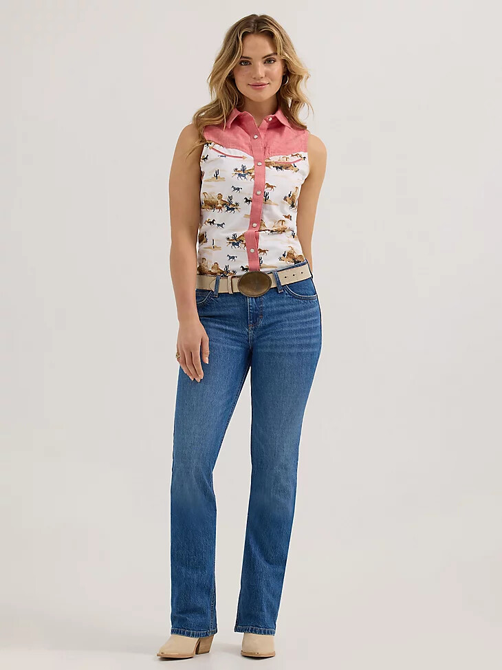canotta da donna wrangler desert slim western snap colore rosso deserto