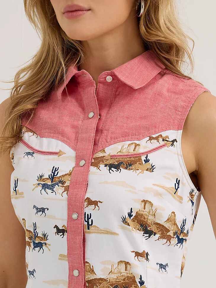 canotta da donna wrangler desert slim western snap colore rosso deserto