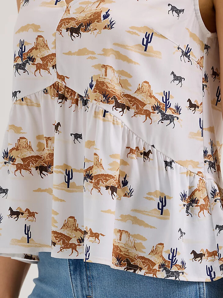 canotta peplo con scollo a v da donna wrangler con stampa deserto