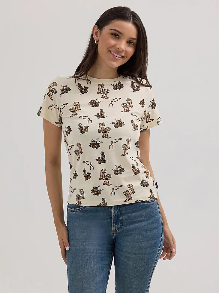 stivali da donna wrangler jacquard allover print slim tee color crema