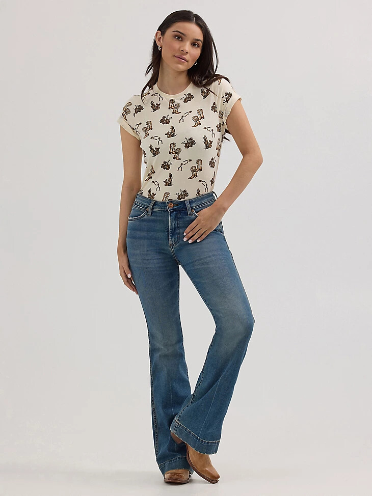 stivali da donna wrangler jacquard allover print slim tee color crema
