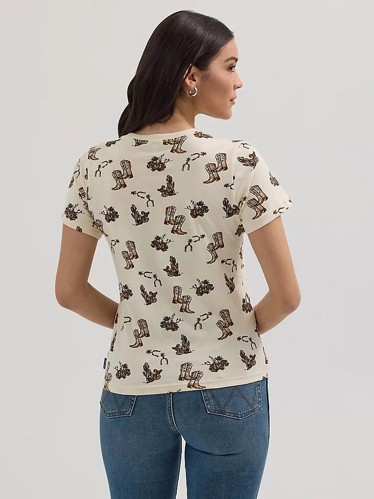 stivali da donna wrangler jacquard allover print slim tee color crema