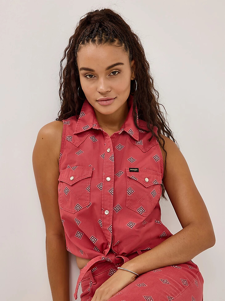 camicia da donna con stampa e nodo sul davanti diamond bay