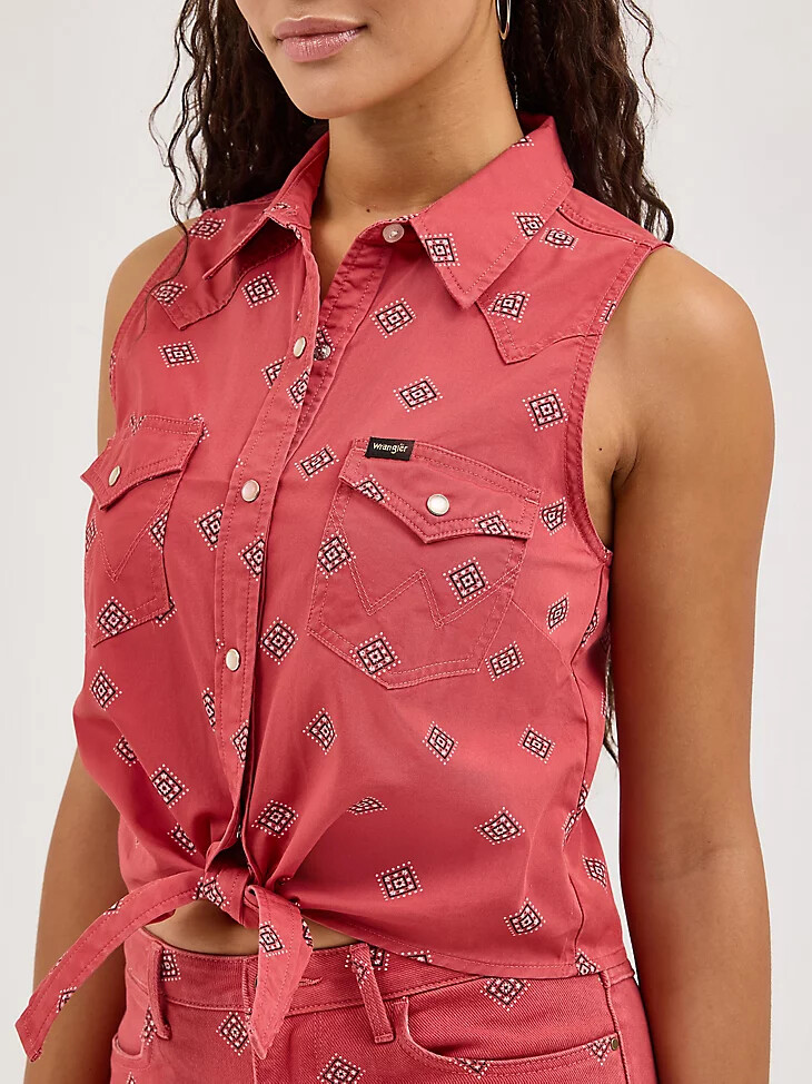 camicia da donna con stampa e nodo sul davanti diamond bay