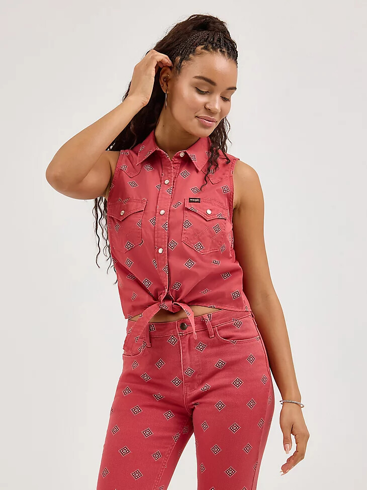 camicia da donna con stampa e nodo sul davanti diamond bay