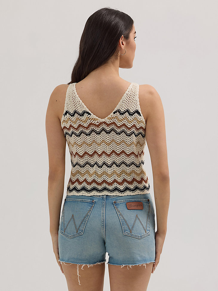 maglione da donna alluncinetto wrangler canotta motivo a zigzag bianco