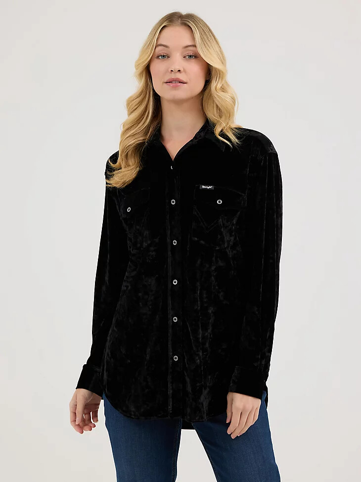 top in velluto con bottoni vestibilità boyfriend da donna wrangler nero