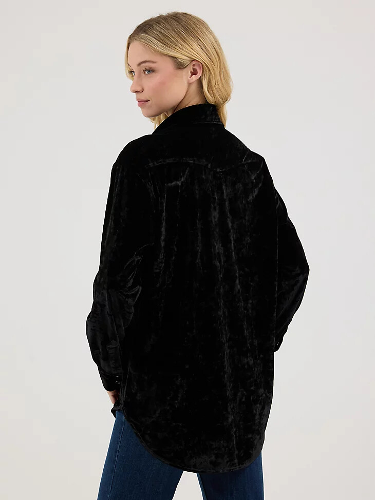 top in velluto con bottoni vestibilità boyfriend da donna wrangler nero
