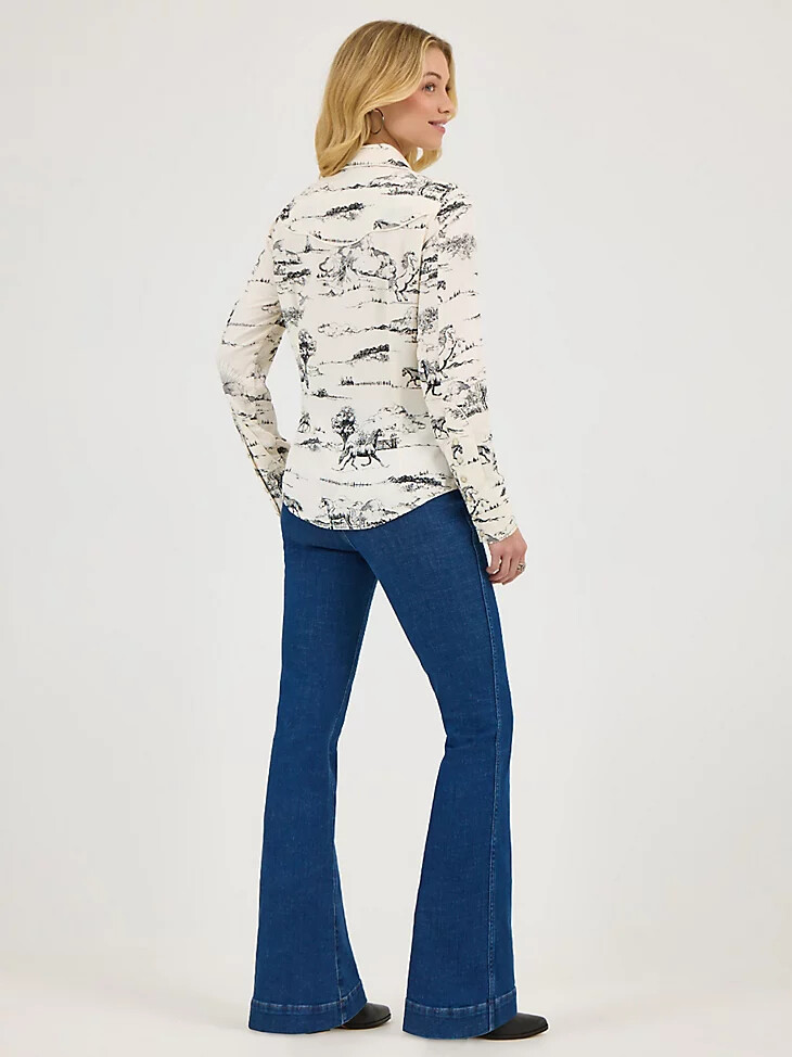 camicia con stampa paesaggio wrangler x lainey wilson country toile western snap