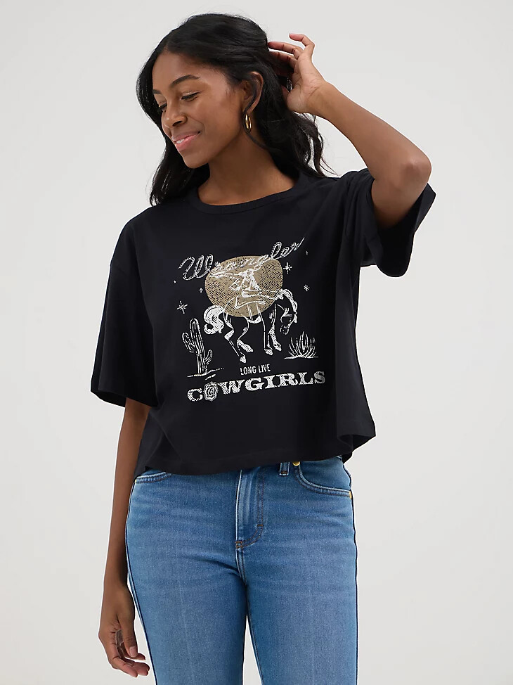 maglietta corta nera wrangler x yellow rose di kendra scott