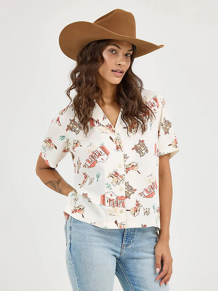 camicia da donna wrangler retro cowgirl camp scattered town