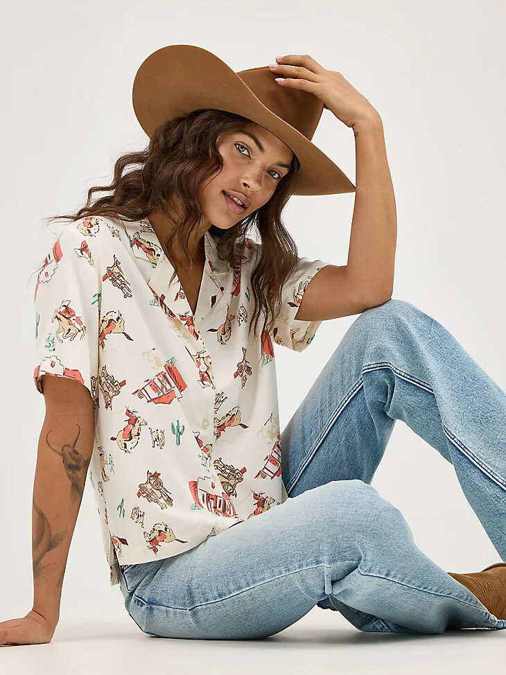 camicia da donna wrangler retro cowgirl camp scattered town