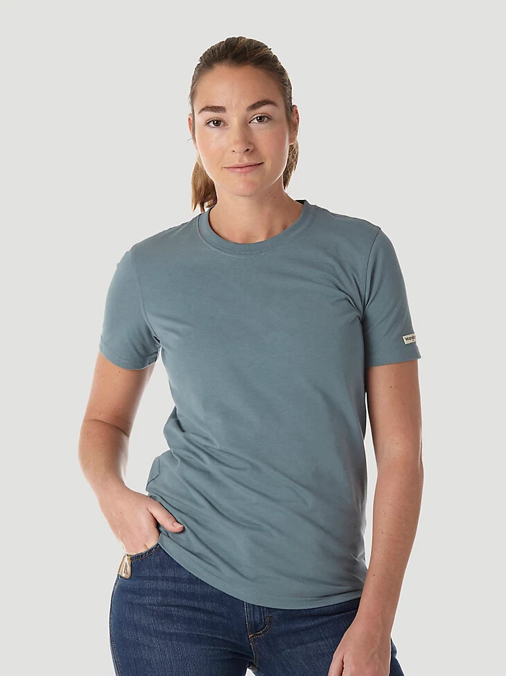 t-shirt da donna a maniche corte wrangler riggs workwear performance verde mare