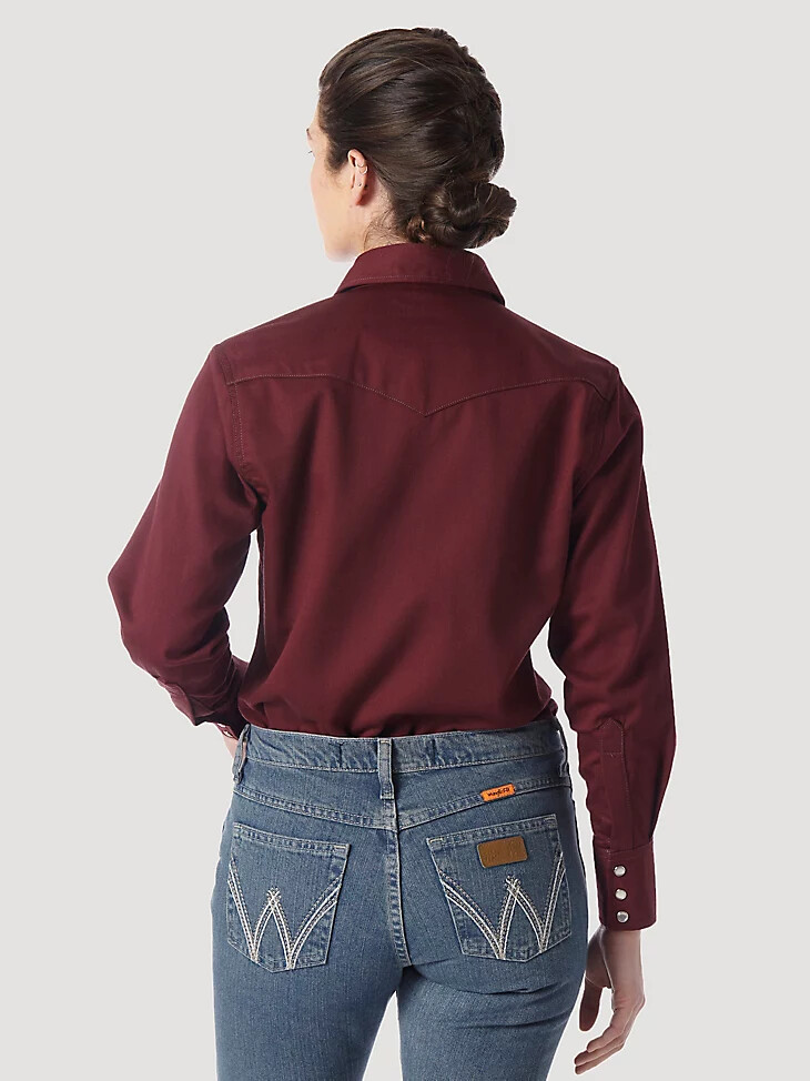 camicia da lavoro a maniche lunghe ignifuga wrangler fr da donna colore bordeaux