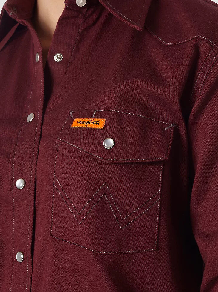 camicia da lavoro a maniche lunghe ignifuga wrangler fr da donna colore bordeaux