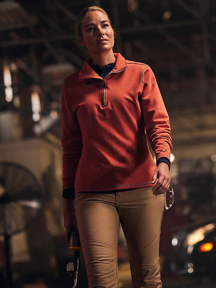 pullover da donna wrangler fr ignifugo a maniche lunghe con cerniera a un quarto colore salsa piccante