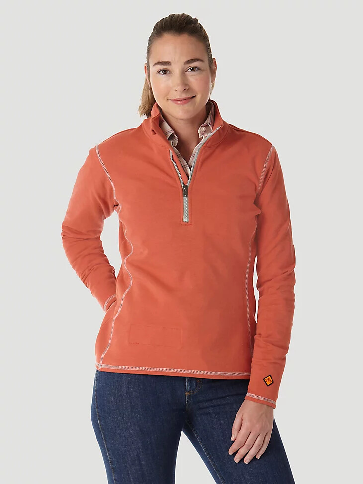 pullover da donna wrangler fr ignifugo a maniche lunghe con cerniera a un quarto colore salsa piccante