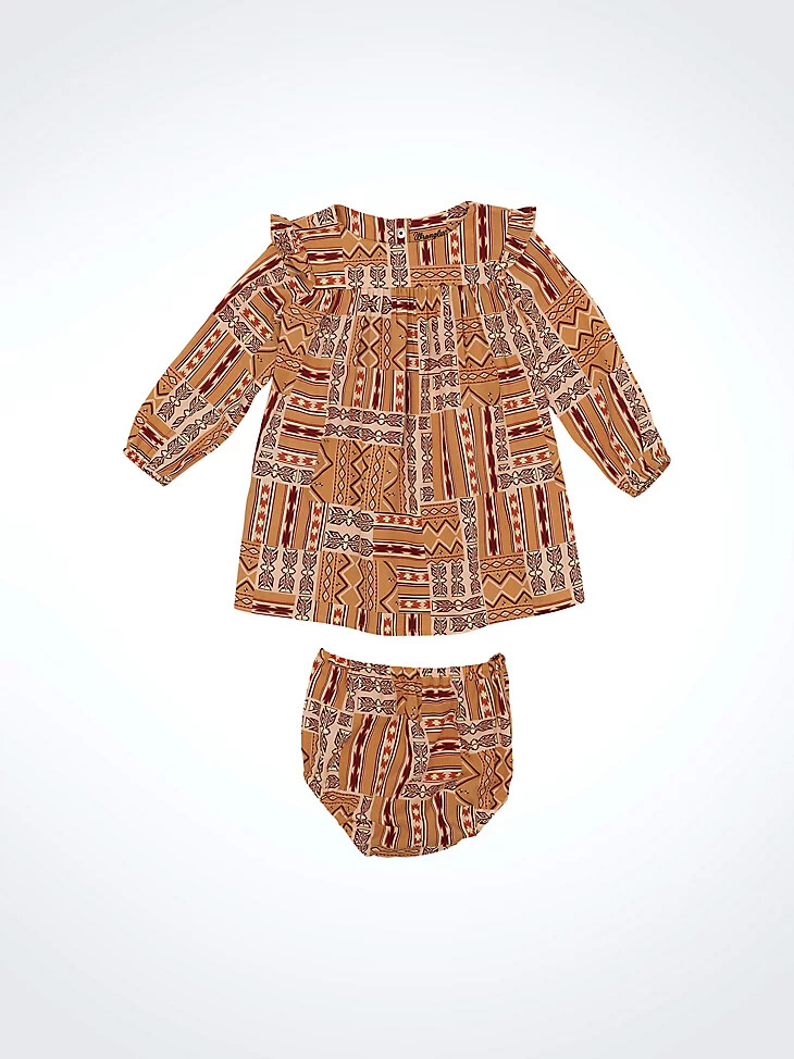 vestito a trapezio con stampa western per bambina dorato