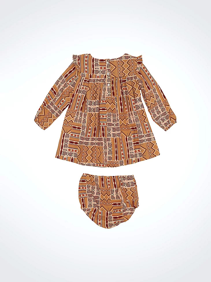 vestito a trapezio con stampa western per bambina dorato