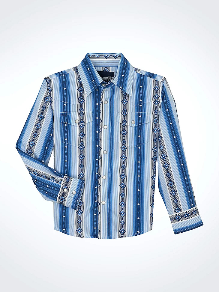 camicia da ragazzo checotah a maniche lunghe con bottoni a pressione in stile western blu fiume