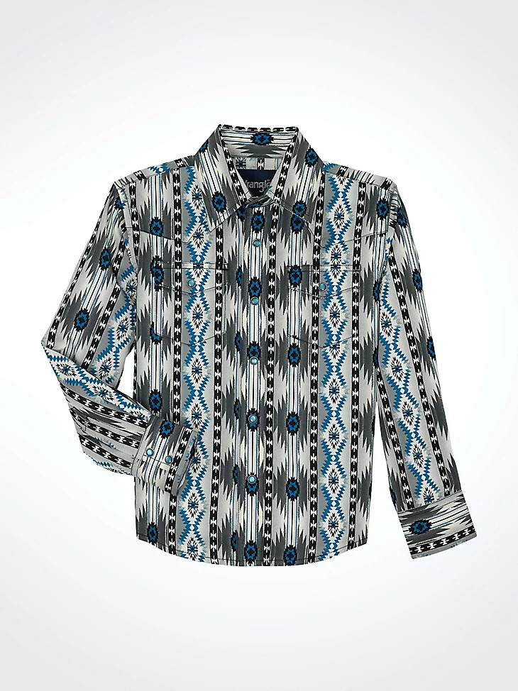 camicia da ragazzo checotah a maniche lunghe con bottoni a pressione in stile western colore grigio a contrasto