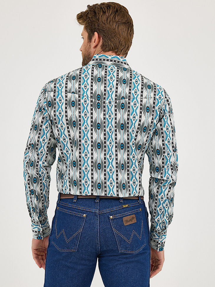 camicia da uomo checotah a maniche lunghe con stampa western e bottoni automatici colore grigio a contrasto