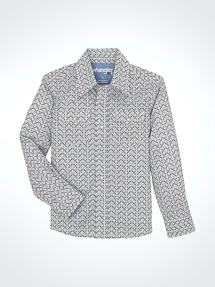 camicia da bambino wrangler 20x advanced comfort western con stampa a scatto blu chevre