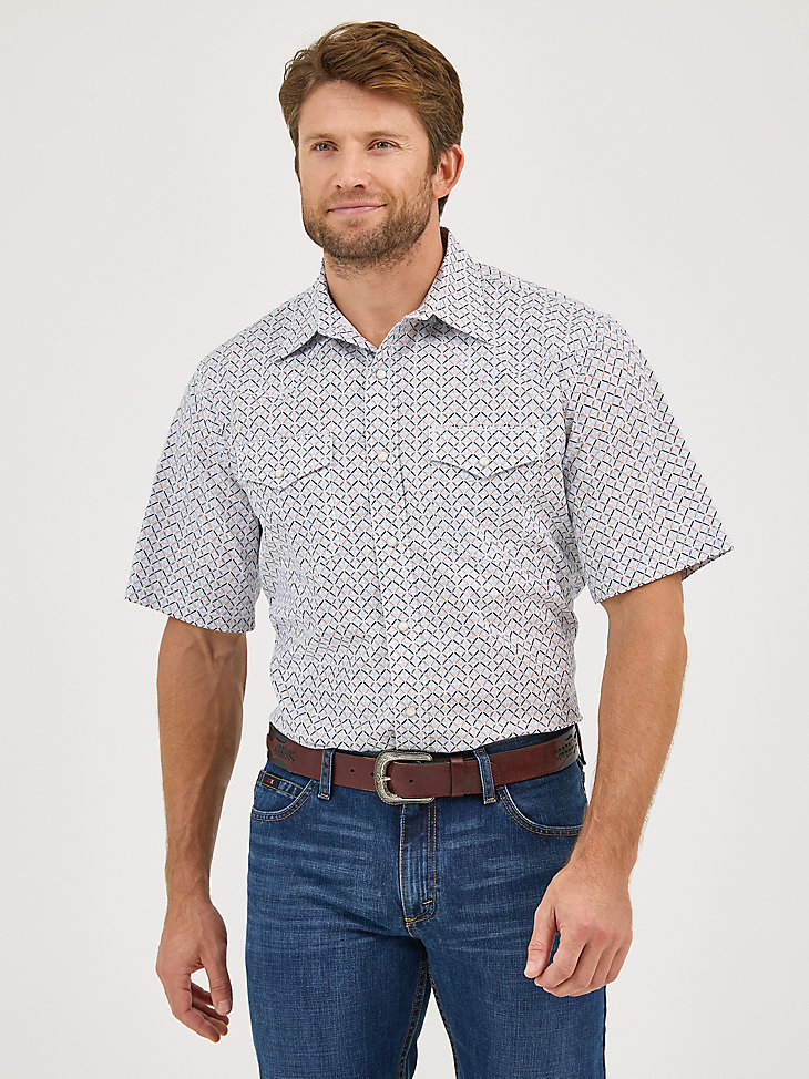camicia western da uomo 20x competition advanced comfort a maniche corte con bottoni automatici blu chevre